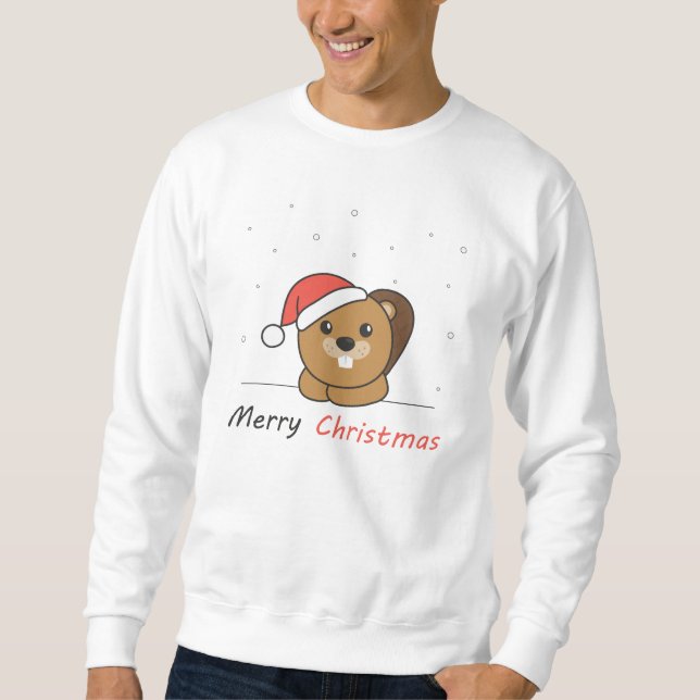 Beaver jul Snö Winter Animals Beaver Lång Ärmad Tröja (Framsida)