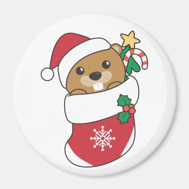 Beaver jul Snö Winter Animals Beaver Magnet (Framsidan)