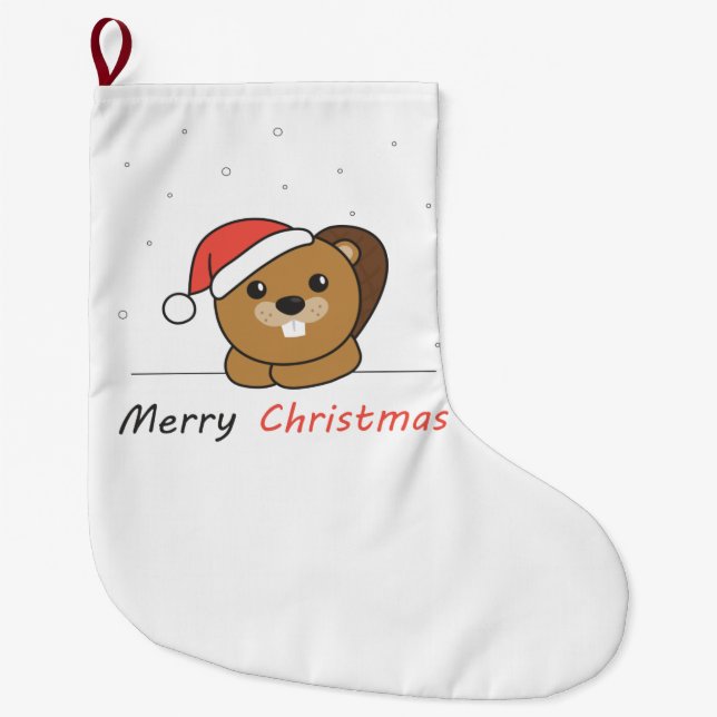 Beaver jul Snö Winter Animals Beaver Stor Julstrumpa (Framsidan)
