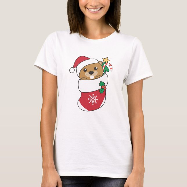 Beaver jul Snö Winter Animals Beaver T Shirt (Framsida)