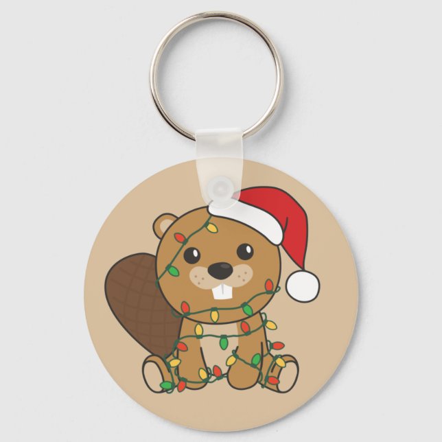 Beaver jul Winter Animals Beaver Keychain Nyckelring (Framsida)