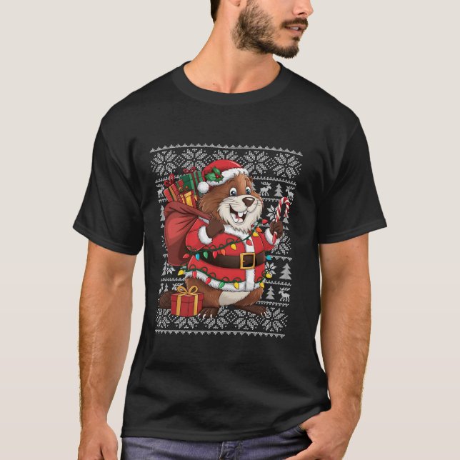 Beaver Julafton Sweater Stil Ugly Santa Beaver Kri T Shirt (Framsida)