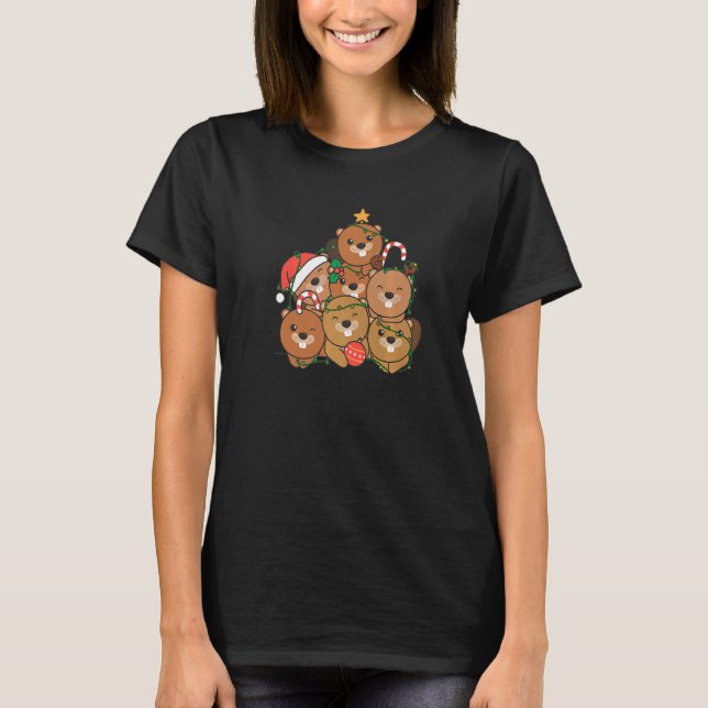 Beaver Julgran Djurjul T Shirt (Framsida)