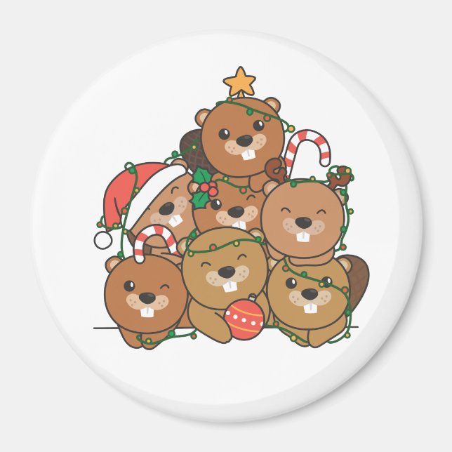 Beaver Julgran Funny Animal jul Magne Magnet (Framsidan)