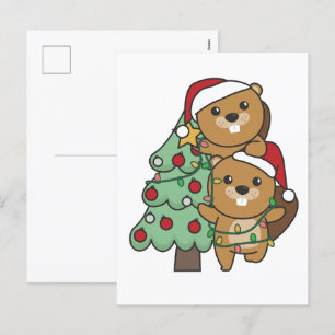 Beaver Julgran jul Animals Beavers Helg Vykort