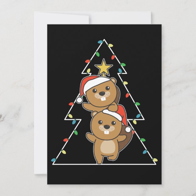 Beaver Julgran jul Animals Beavers Julkort (Framsida)