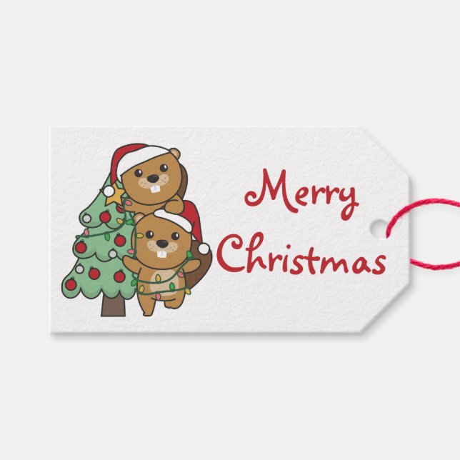 Beaver Julgran jul Animals Beavers Presentetikett (Framsidan (Horisontell))