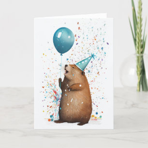 Beaver med Blue Balloon Foleting Card Tack Kort
