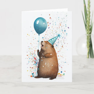 Beaver med Blue Balloon Foleting Card Tack Kort