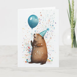 Beaver med Blue Balloon Greeting Card Kort