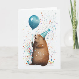 Beaver med Blue Balloon Greeting Card Kort