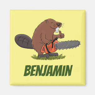 Beaver med chainsee-illustration av lustigt teckna magnet