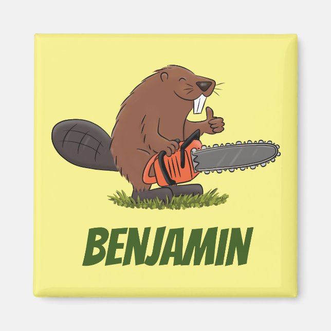 Beaver med chainsee-illustration av lustigt teckna magnet (Framsidan)