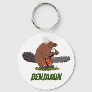 Beaver med chainsee-illustration av lustigt teckna nyckelring