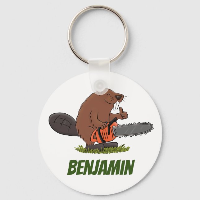 Beaver med chainsee-illustration av lustigt teckna nyckelring (Framsida)