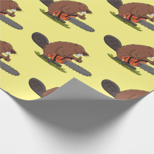 Beaver med chainsee-illustration av lustigt teckna presentpapper