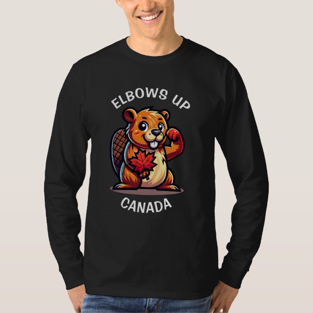 Beaver med en Maple Löv och Elbows Up Canada Big T Shirt (Framsida)