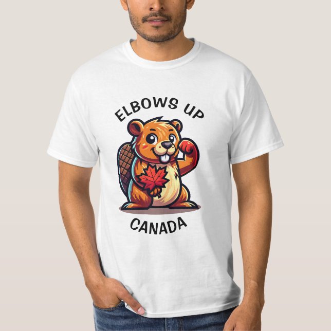 Beaver med en Maple Löv och Elbows Up Canada Big T Shirt (Framsida)