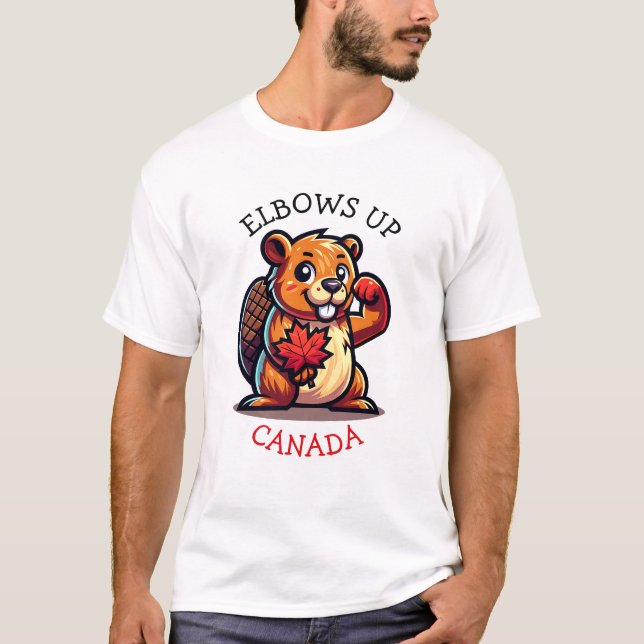 Beaver med en Maple Löv och Elbows Up Canada Big T Shirt (Framsida)