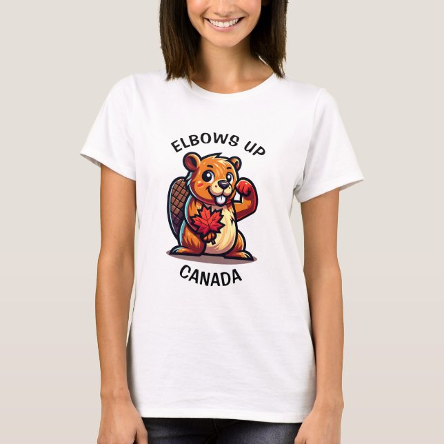 Beaver med en Maple Löv och Elbows Up Canada Big T Shirt (Framsida)