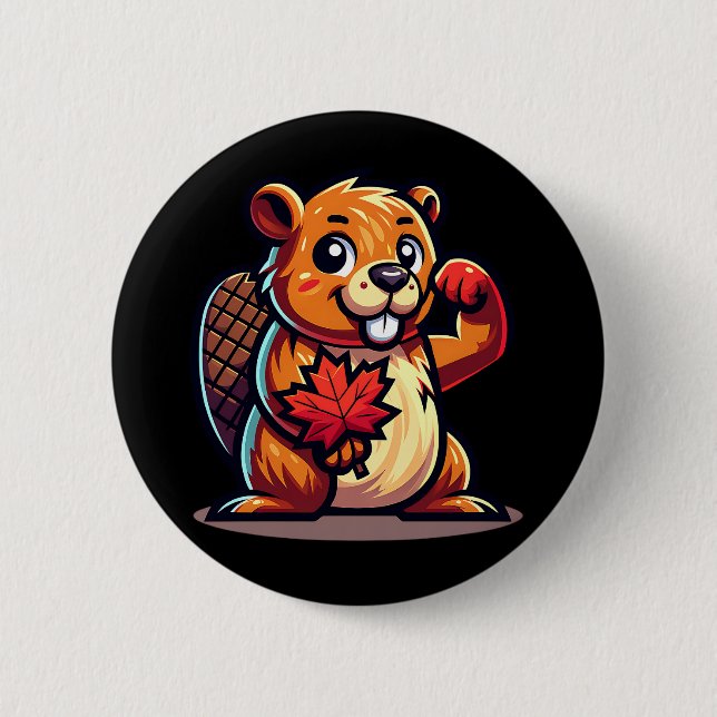 Beaver med en Maple Löv och Elbows Up Kanada Knapp (Framsida)