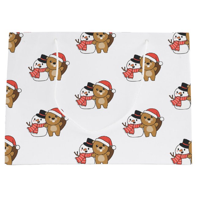 Beaver med Snögubbe i vinter vid jul, stort G (Framsidan)