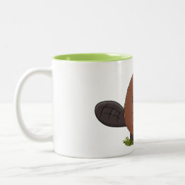 Beaver med tecknad för motorsågverk Två-Tonad mugg