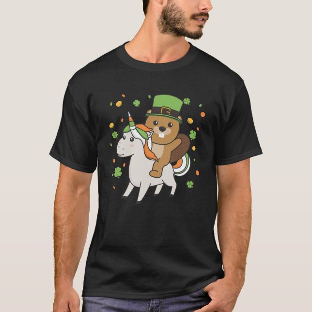 Beaver med Unicorn St Patrick-dagen Irland Beave T Shirt (Framsida)
