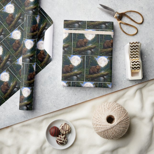 Beaver Moon In a Forest Presentpapper (Hantverk)