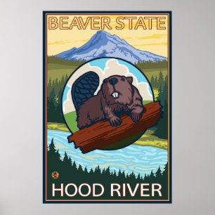 Beaver & Mt. Huva - Huva River, Oregon Poster