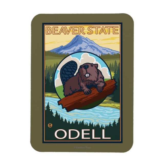Beaver & Mt. Huva - Odell, Oregon Magnet (Vertikal)