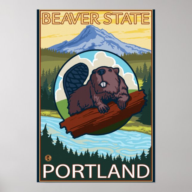 Beaver & Mt Huva - Portland, Oregon Poster (Framsidan)