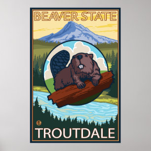 Beaver & Mt. Huva - Troutdale, Oregon Poster
