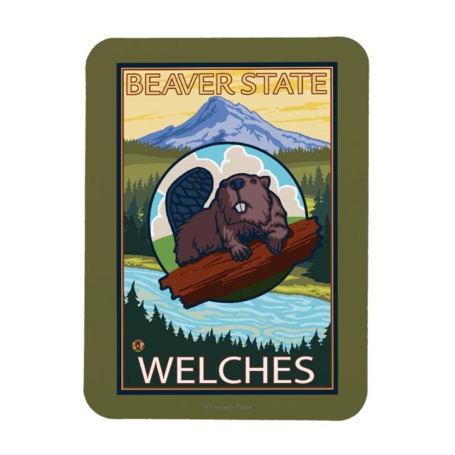 Beaver & Mt. Huva - Welches, Oregon Magnet (Vertikal)