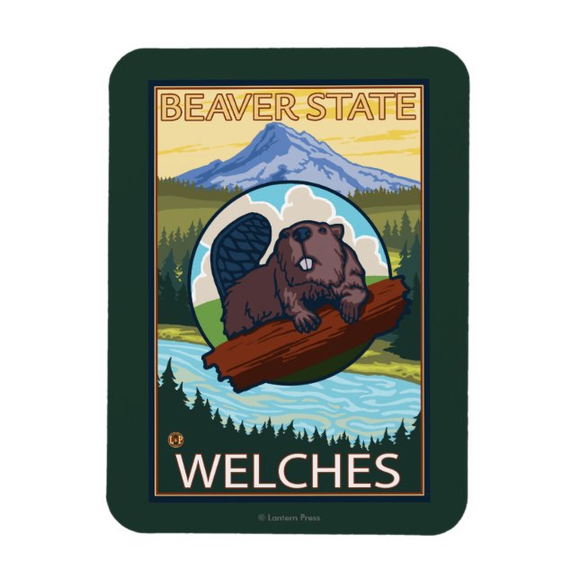 Beaver & Mt. Huva - Welches, Oregon Magnet (Vertikal)