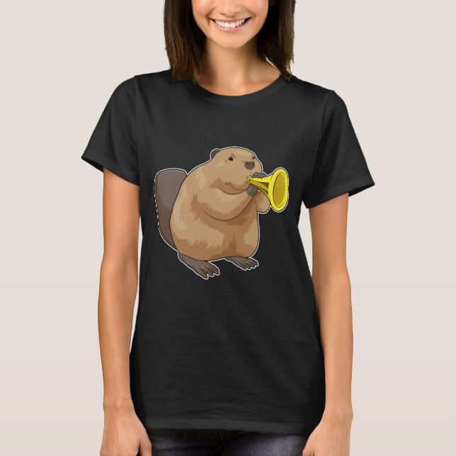 Beaver Musician Trumpet Music T Shirt (Framsida)