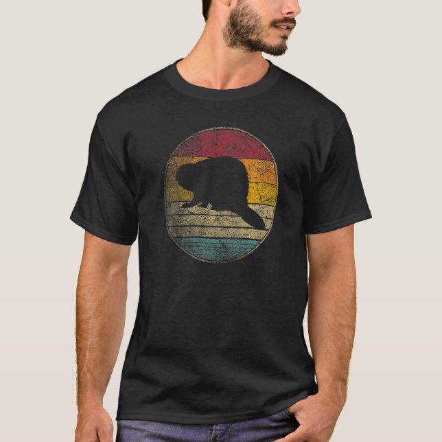 Beaver-naturen utomhus som döljer gif Retro Stil V T Shirt (Framsida)