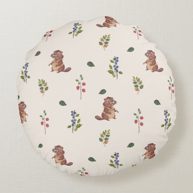 Beaver och Forest Berries Dekorativ kudde (Baksidan)