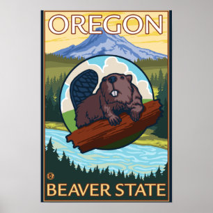 Beaver och Mount Huva Scene Vintage resor Poster
