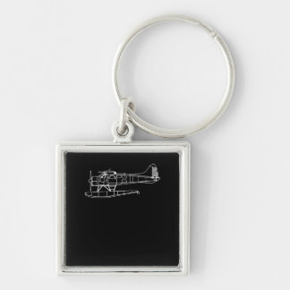 Beaver On Flyter Sea Flygplan Piot Funny Gift Fyrkantig Silverfärgad Nyckelring