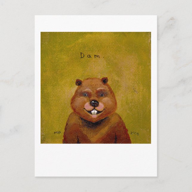 Beaver-originalmålning, något slitsad roligt vykort (Framsida)