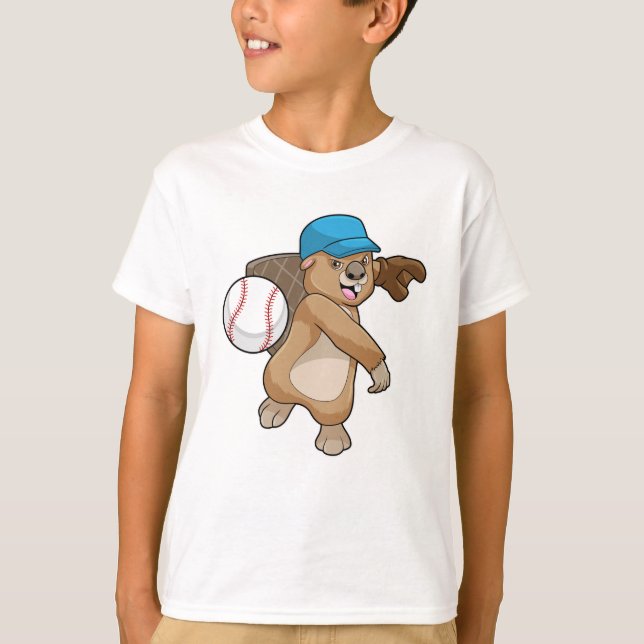 Beaver på Baseball Sports med sockel T Shirt (Framsida)