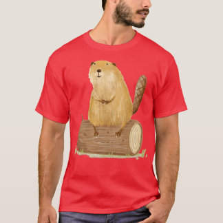 Beaver på en logg t shirt