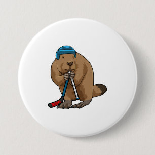 Beaver på ishockey med ishockeyklubb knapp