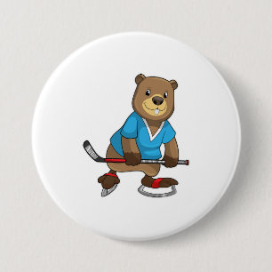 Beaver på ishockey med ishockeyklubb knapp