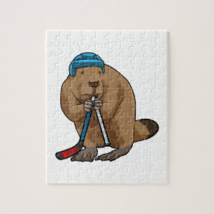 Beaver på ishockey med ishockeyklubb pussel