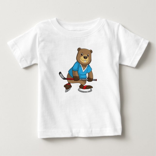 Beaver på ishockey med ishockeyklubb t shirt (Framsida)