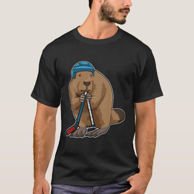 Beaver på ishockey med ishockeyklubb t shirt (Framsida)
