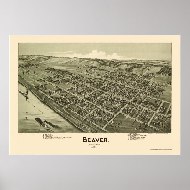 Beaver, PA Panoramic Karta - 1900 Poster (Framsidan)