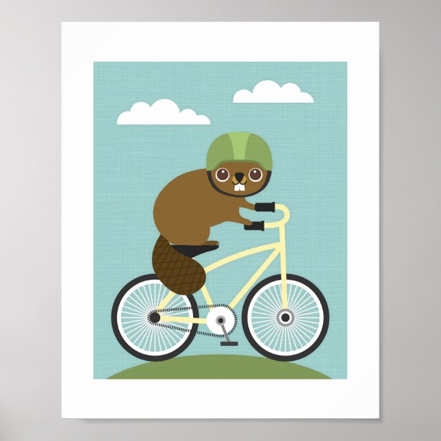 Beaver Riding Bicycle Poster Skriv ut (Framsidan)